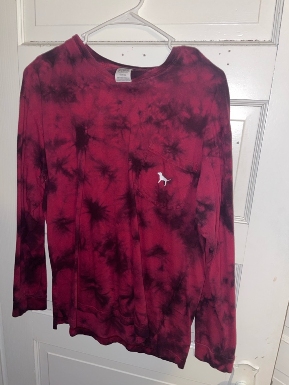 PINK Victoria's Secret Maroon & Black Tie-Dye Long Sleeve Pocket Tee